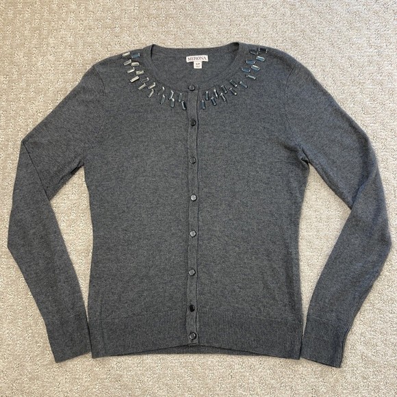 Cardigan Embellished Rectangular Baguette Button Up Sweater Gray Small Womens - Picture 1 of 9